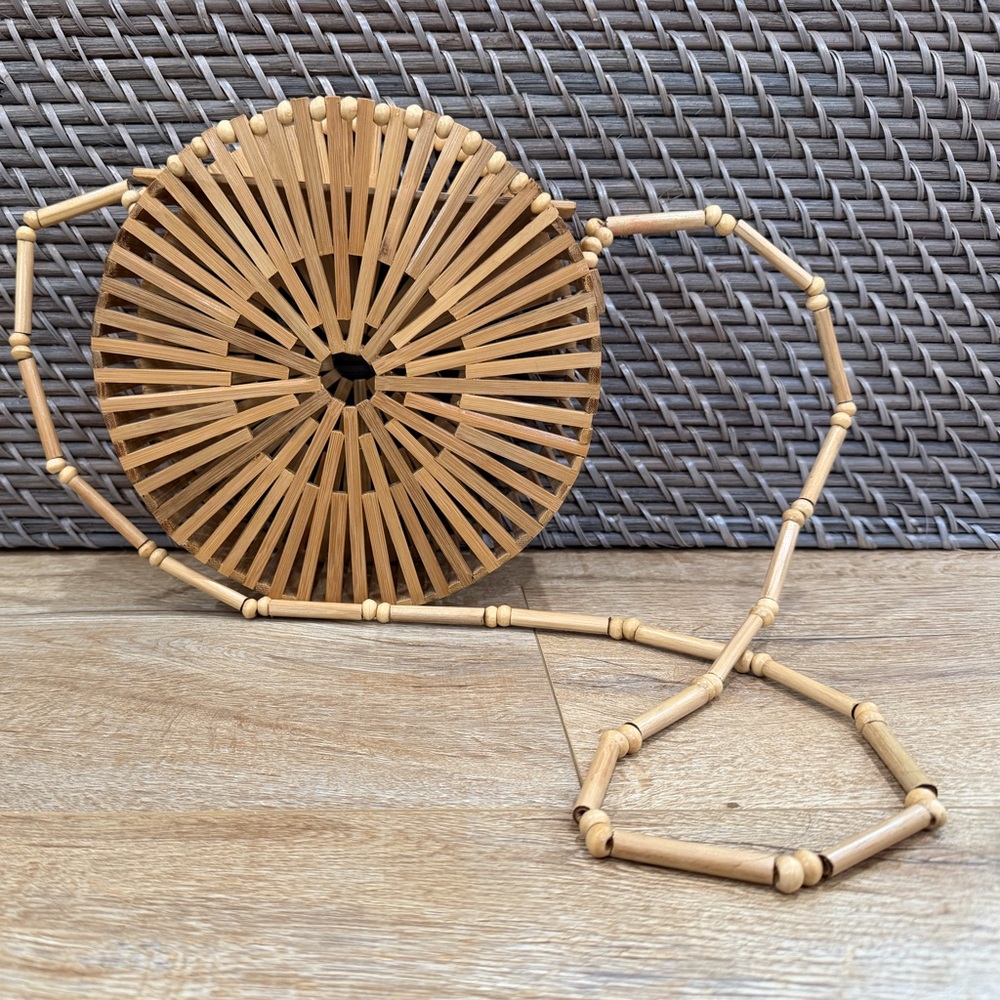 Bali Round Bamboo Handbag with Beaded Strap